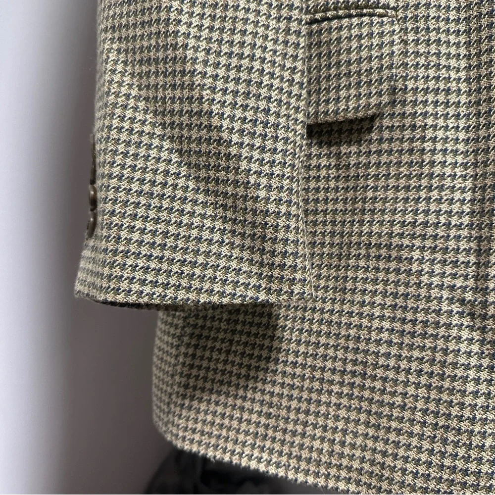 Vintage 80s Andhurst Tan Beige Houndstooth Wool Blend Sport Coat Mens Size 46L